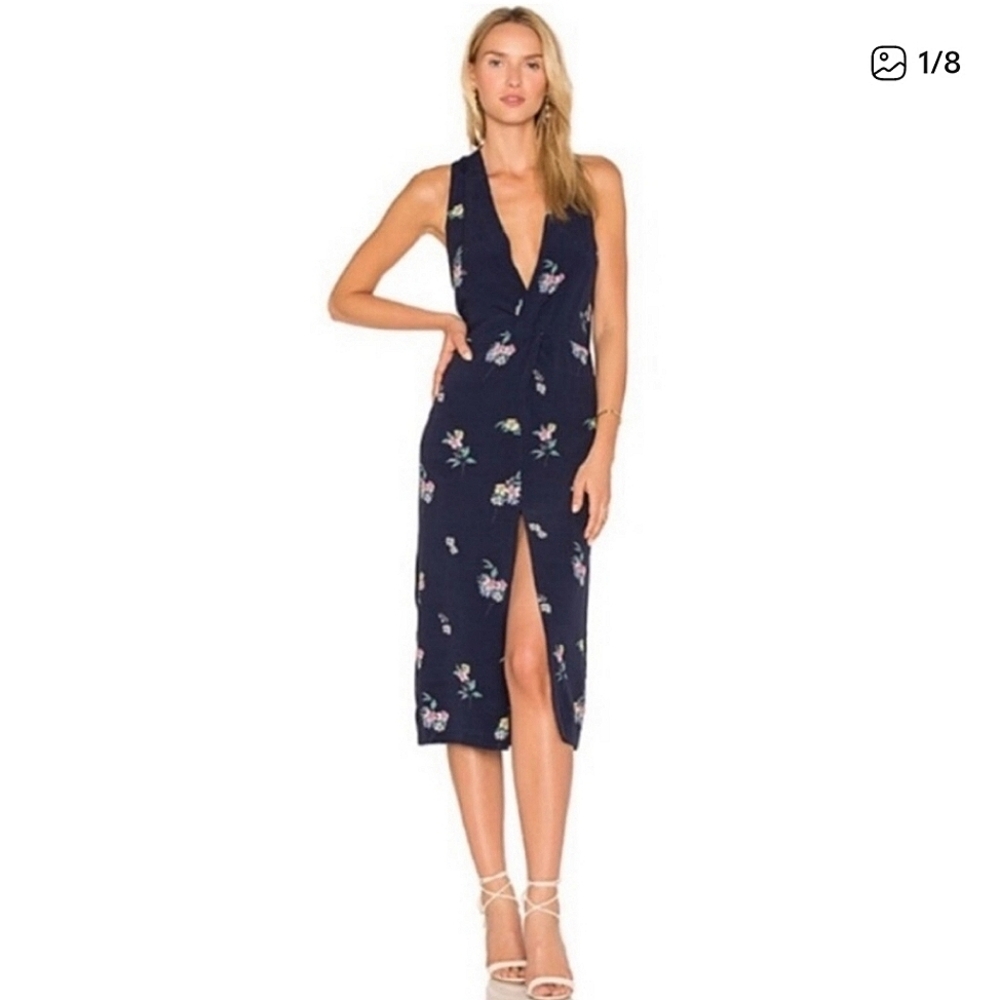 MAJORELLE Copacabana  Midi dress Navy And Floral Print Size Medium - Picture 3 of 14